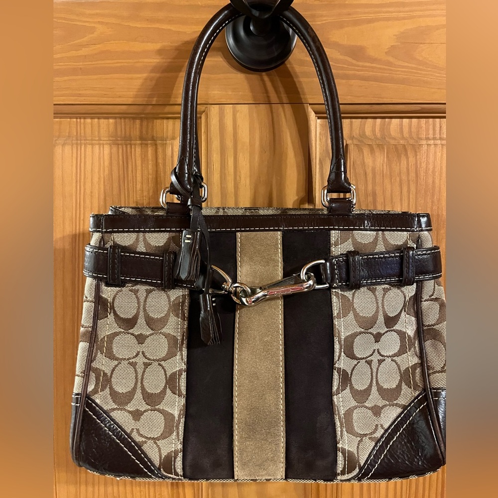 Coach Authentic Signature Demi Brown and Tan Signature Shoulder Bag E05Q-8K14